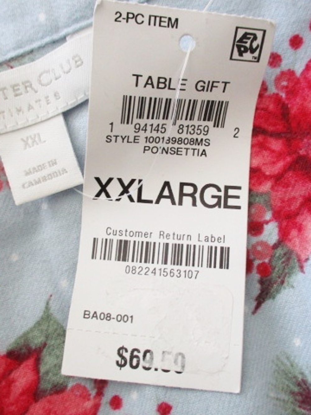 CHARTER CLUB - Pajamas Poinsettia Cotton Flannel Set - XXL - Picture 8 of 9